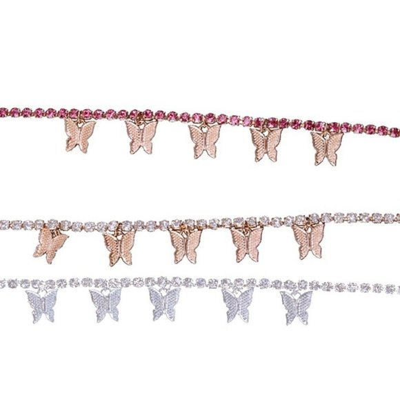🍁925 Silver Plated CZ Cuban Link Tennis Butterfly Anklet, GPMB1519 - Picture 4 of 4
